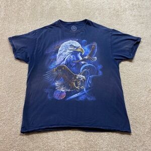 DOM Shirt Mens Large Blue‎ Eagles Space Galaxy Universe Print Graphic Tee